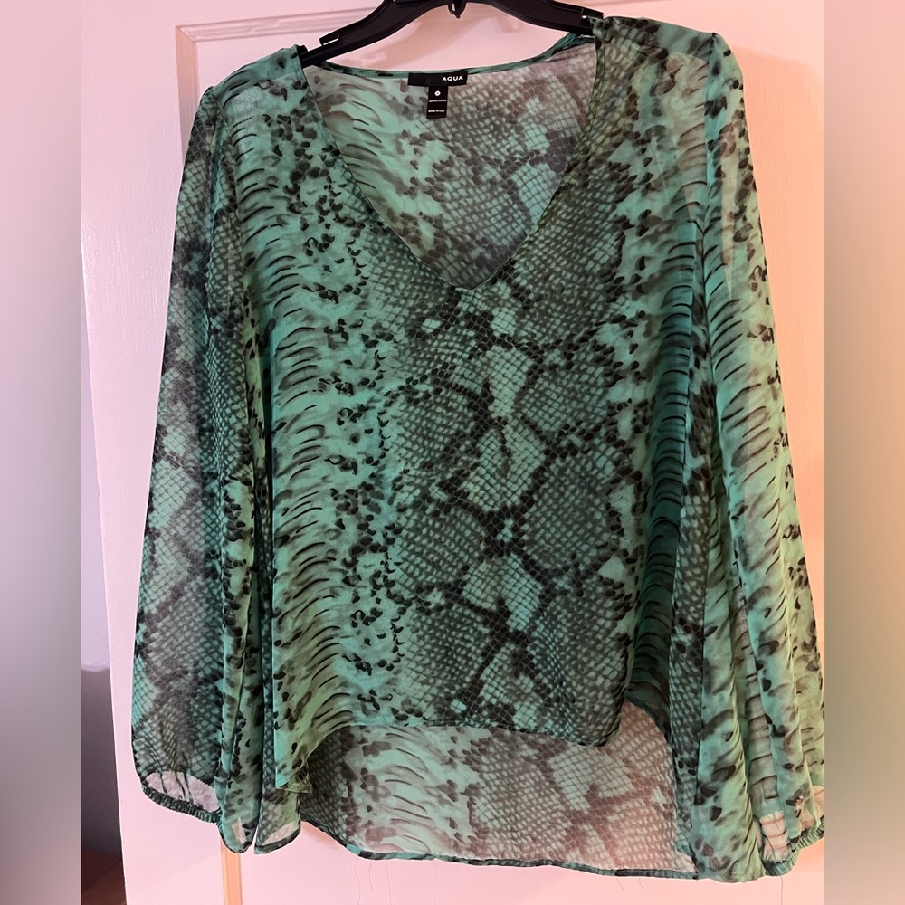 Aqua green snakeskin blouse